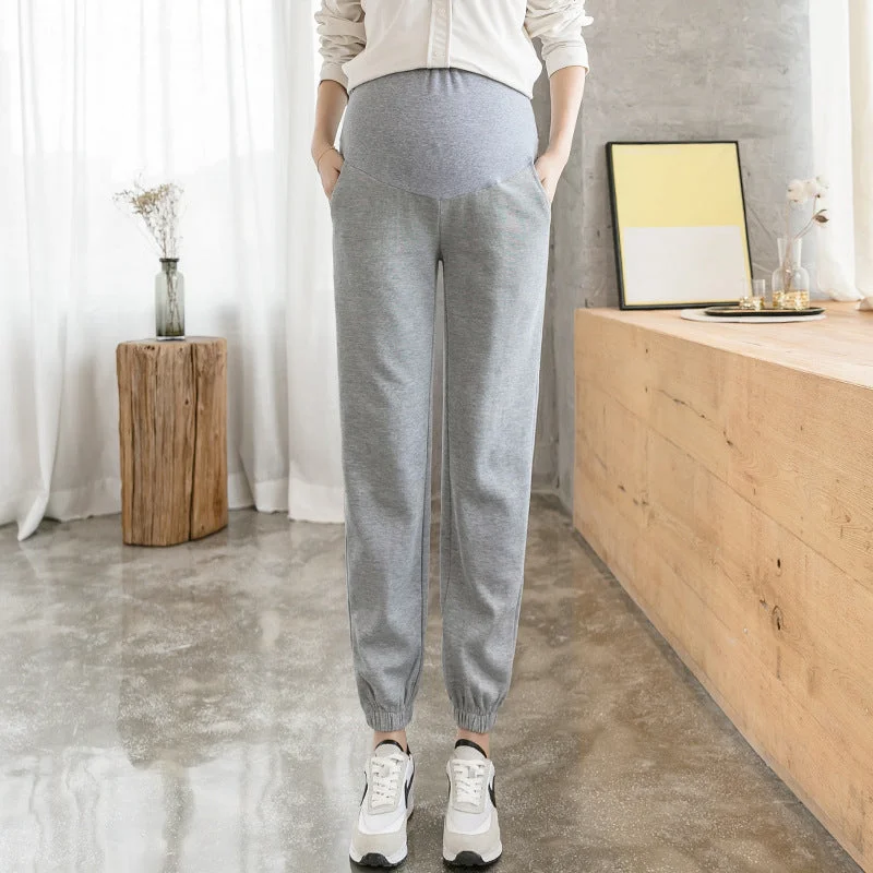 NiDELL Pregnant Women . Autumn and Winter Fleece-Lined Thick Track Pants Ankle Banded Pants Slimming Grandma's Pants Daddy Pants Outer Wear Belly Support Elegant Silk Pants
