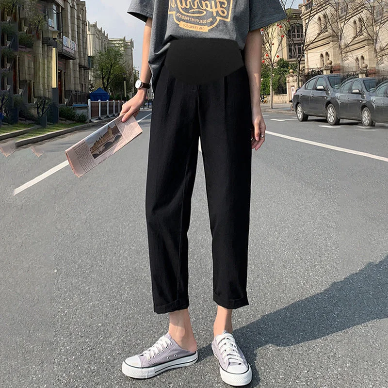 NiDELL Summer . Cotton and Linen Maternity Pants All-Matching Solid Color Casual Pants Outerwear Ankle-Length Pants Spring Fashionable Tapered Leg Pants