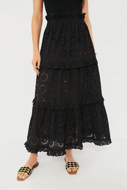 Noir Eyelet Prado Skirt wool skirt sturdy