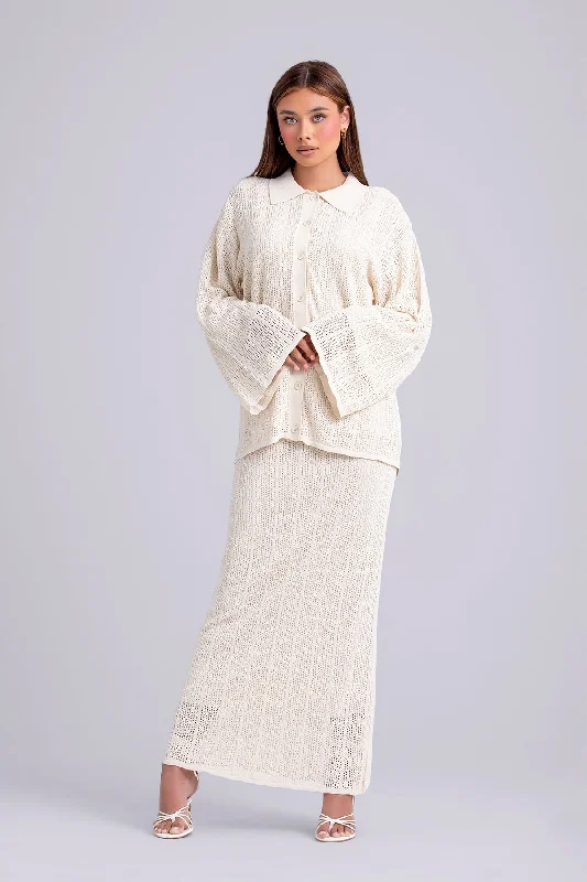 Oula Crochet Top & Maxi Skirt Set- Oatmeal linen skirt relaxed