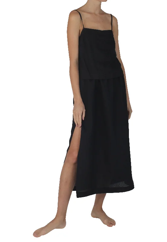 Pacific Linen Skirt Black silk skirt lustrous
