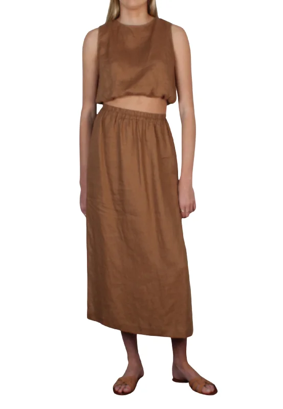 Pacific Linen Skirt Cognac belted skirt waist