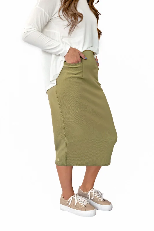 Perfect Fit Pencil Skirt 29"-Olive high slit skirt