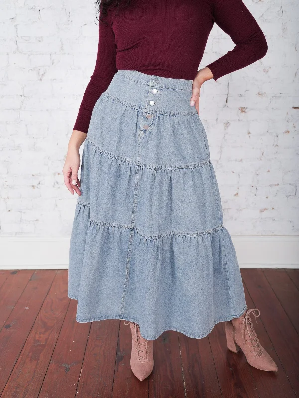 Perry Denim Maxi Skirt velvet skirt sumptuous