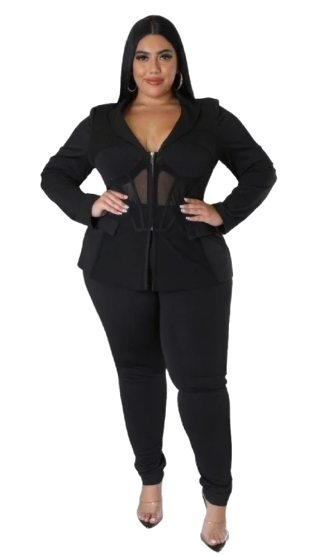 Plus Black Pretty Two Piece Pants Set Chic Checkered Pants