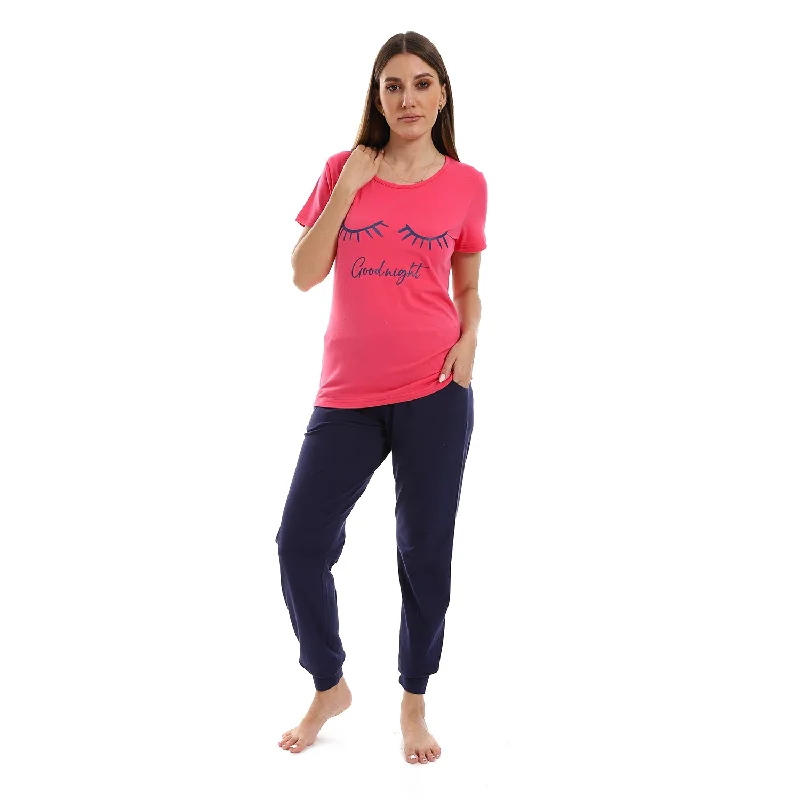 Printed Half Sleeves Pajamas With Pants - Kady High-Waist Yoga Pants