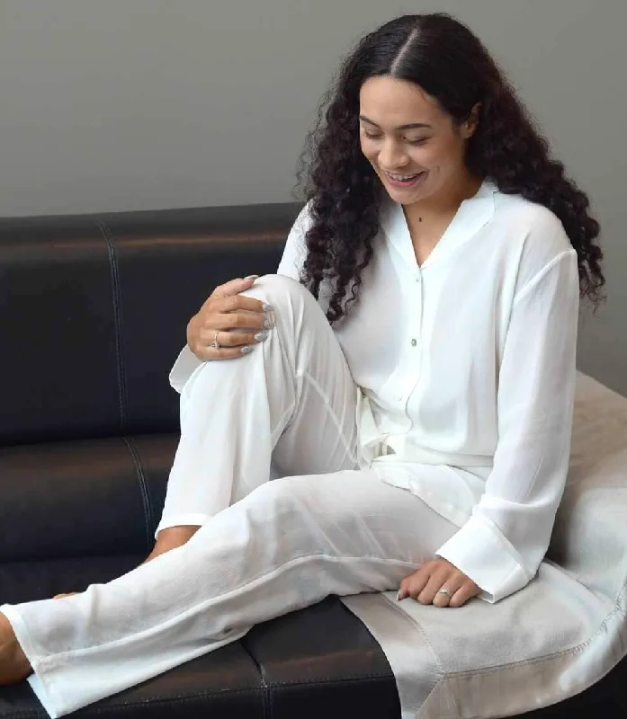 Pure Silk Crepe-de-Chine Pyjama Pants - Clearance; Shop Second Trendy High-Waist Trousers Pure Silk Crepe-de-Chine Pyjama Pants - Clearance; Shop Second Trendy High-Waist Trousers