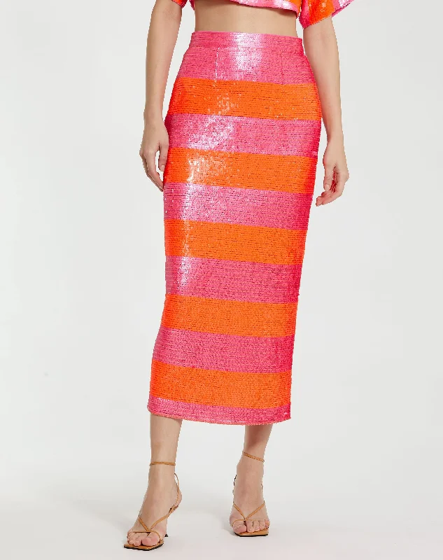 Classic Sequin Striped Midi Pencil Skirt - FINAL SALE flowy skirt hem