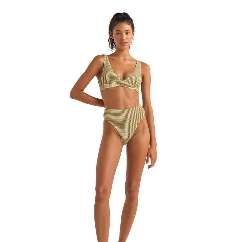 RHYTHM COVE STRIPE HI WAIST PANT OLIVE Classic Straight Pants
