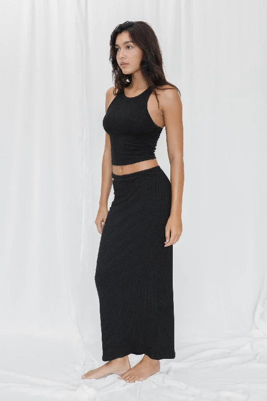 Rib Long Skirt leather skirt sleek