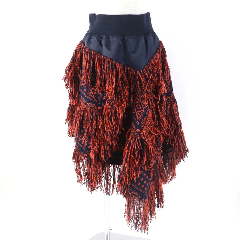 Sacai REYN SPOONER Wool Nylon Fringe Skirt denim skirt stylish