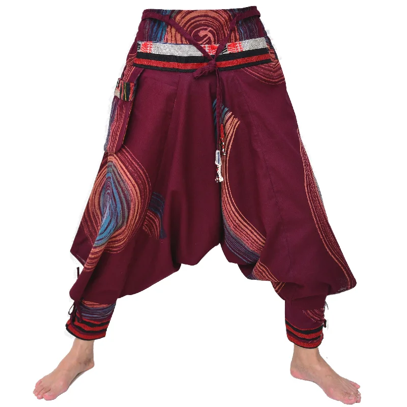 Samurai Pants Harem Pants Ninja Pants Men Women Red Hand Painted Soft Stretch Pants