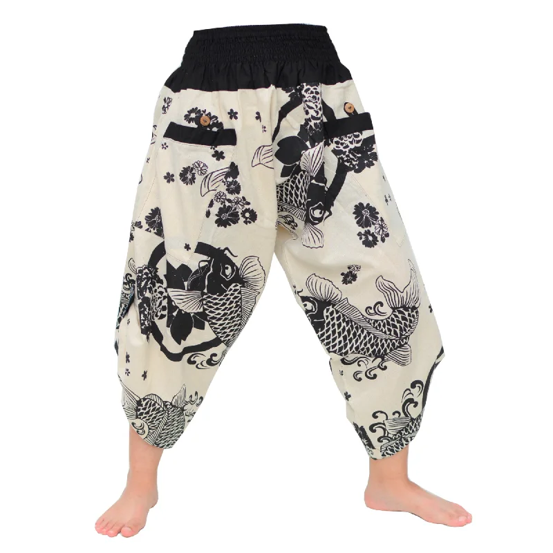 Samurai Pants Ninja Pants Yoga Pants Men Women Beige Chic Capri Pants