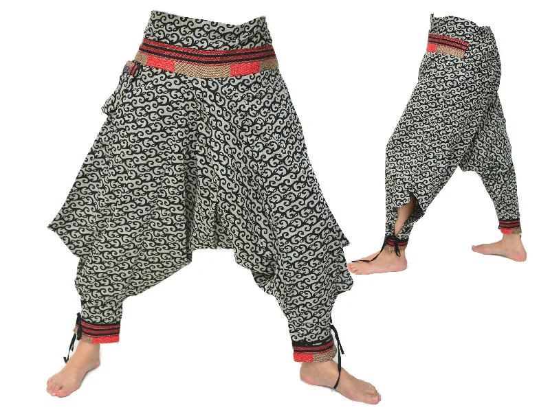 Samurai Style Harem Pants Men Women Black Grey Elegant Silk Pants