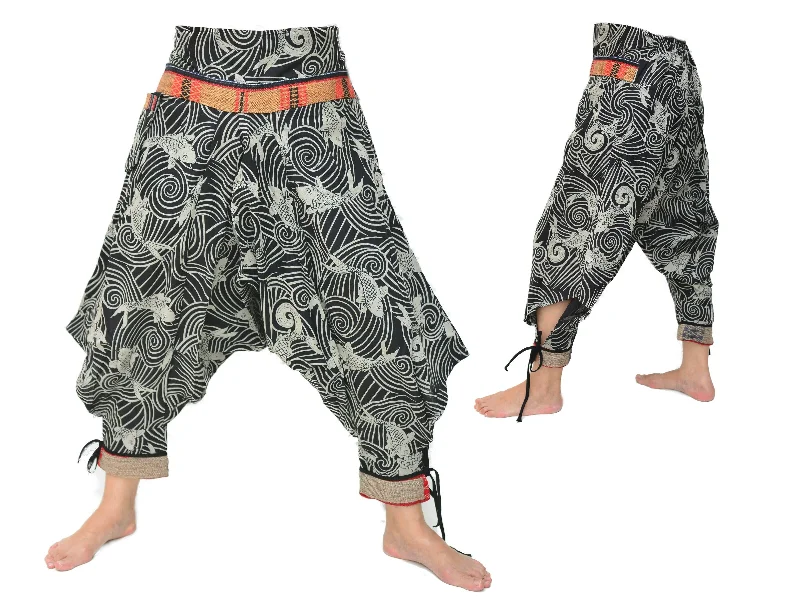 Samurai Style Harem Pants Men Women Black Grey Trendy Printed Leggings