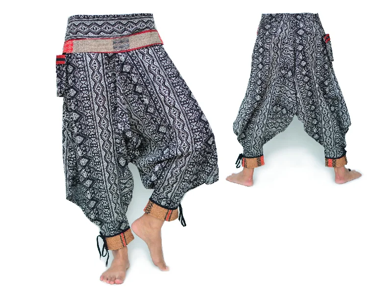Samurai Style Harem Pants Men Women Black Grey Stylish Elastic Waist Pants