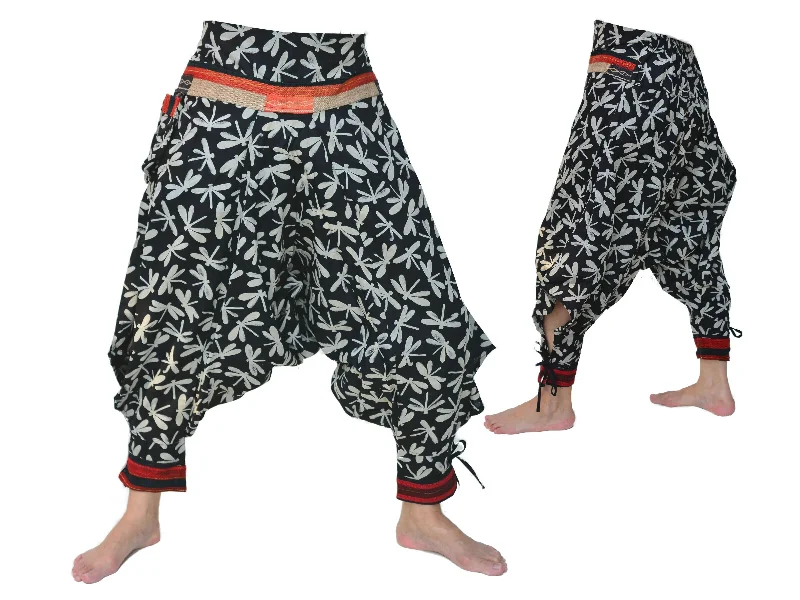 Samurai Style Harem Pants Men Women Black Grey Comfortable Denim Trousers