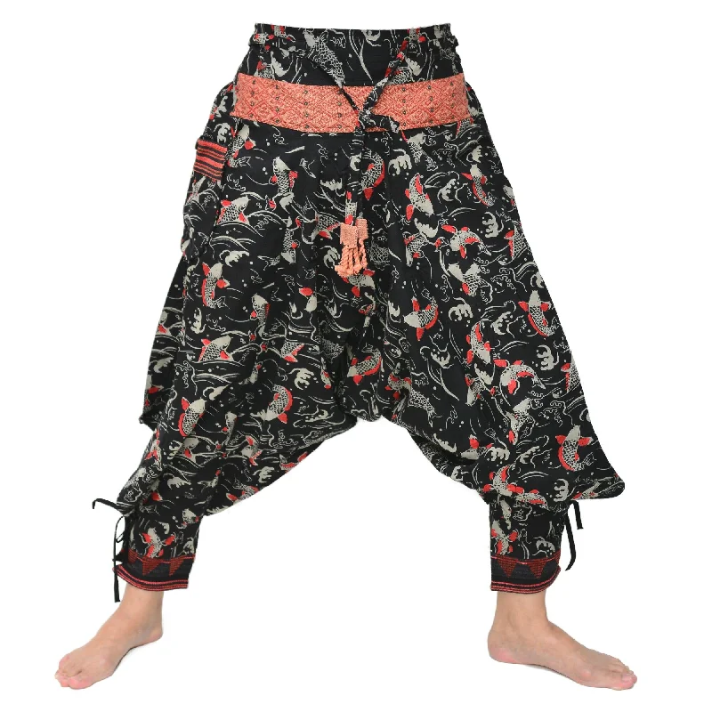Samurai Style Harem Pants Ninja Pants Men Women Black Grey Fish Pattern Warm Wool Trousers Samurai Style Harem Pants Ninja Pants Men Women Black Grey Fish Pattern Warm Wool Trousers