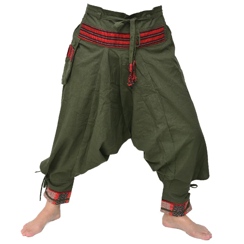 Samurai Style Harem Pants Ninja Pants Men Women Olive Green Casual Skinny Fit Pants