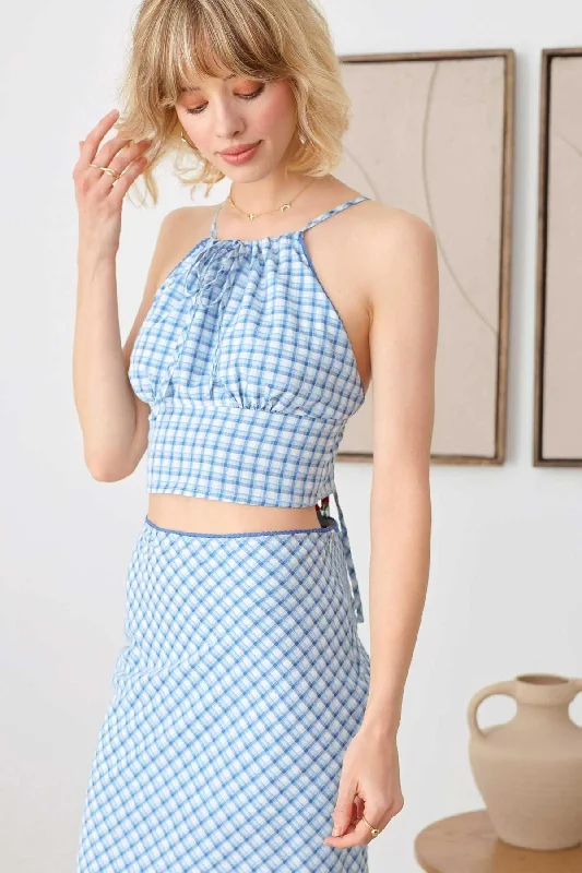 Boho Plaid Crop Top Pencil Side Slit Lace Trim Skirt Set leather skirt sleek