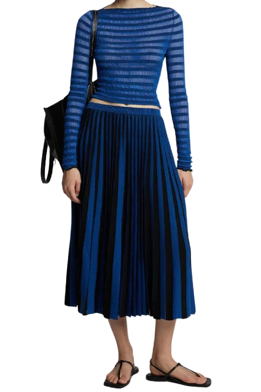 Sheer Stripe Knit Skirt in Cerulean velvet skirt luxurious