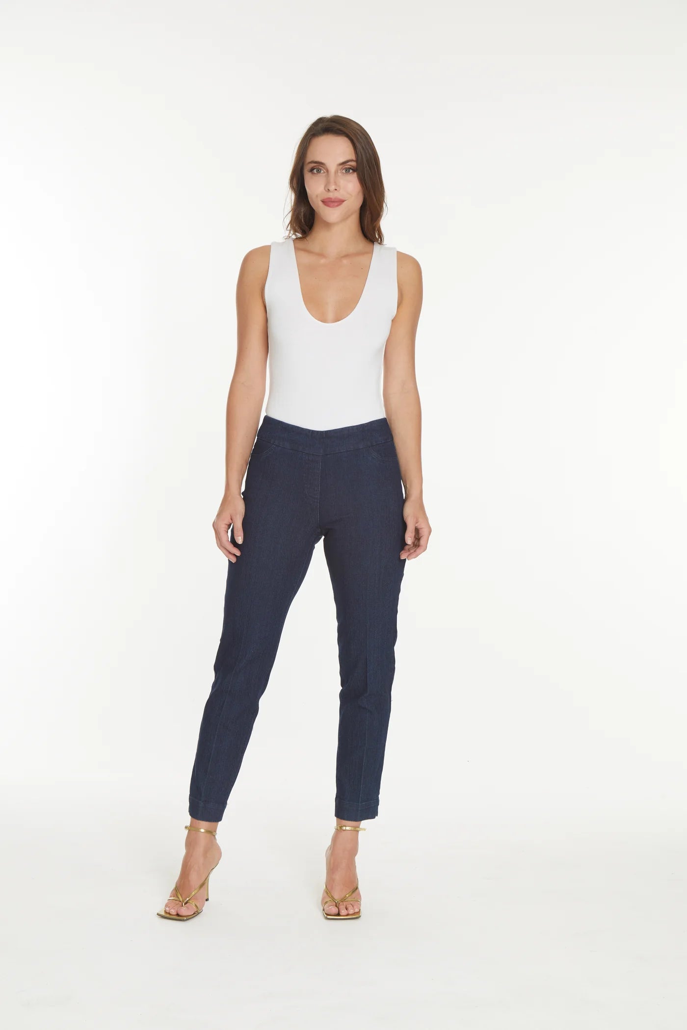 Slimsation ANKLE Women's Wide Band Pull On Pant with Tummy Control (M2623P)-  DENIM Trendy Wide-Leg Pants