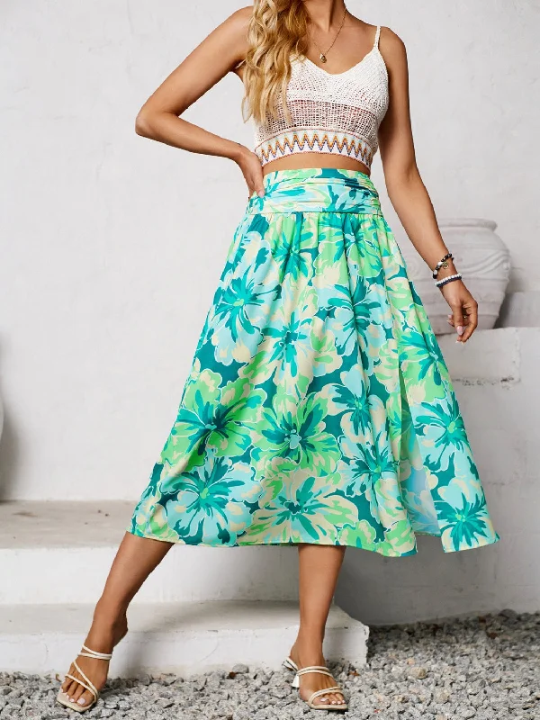 Slit Printed Midi Skirt cashmere skirt plush