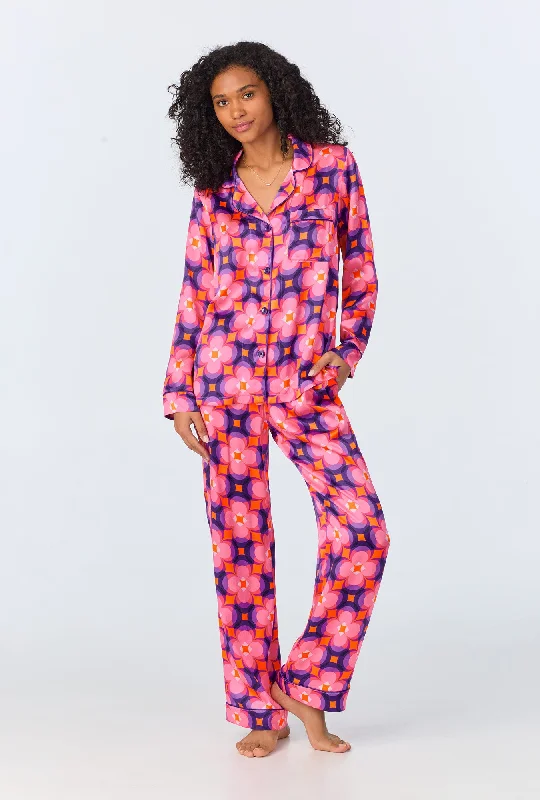 Space Cat Women's Long Sleeve Long Pant Silk PJ Set Slim Fit Casual Pants