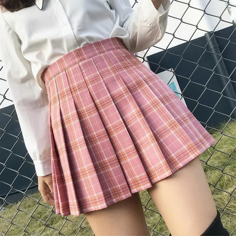 Summer Women Skirt Stitching Student Pleated Skirts wool skirt breathable