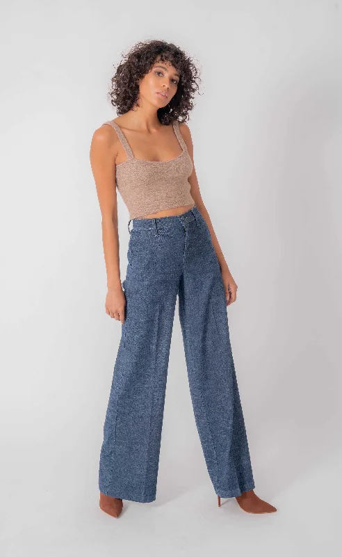 Tallulah Wide Leg Pant by Level 99 in Stargazer Soft Stretch Trousers