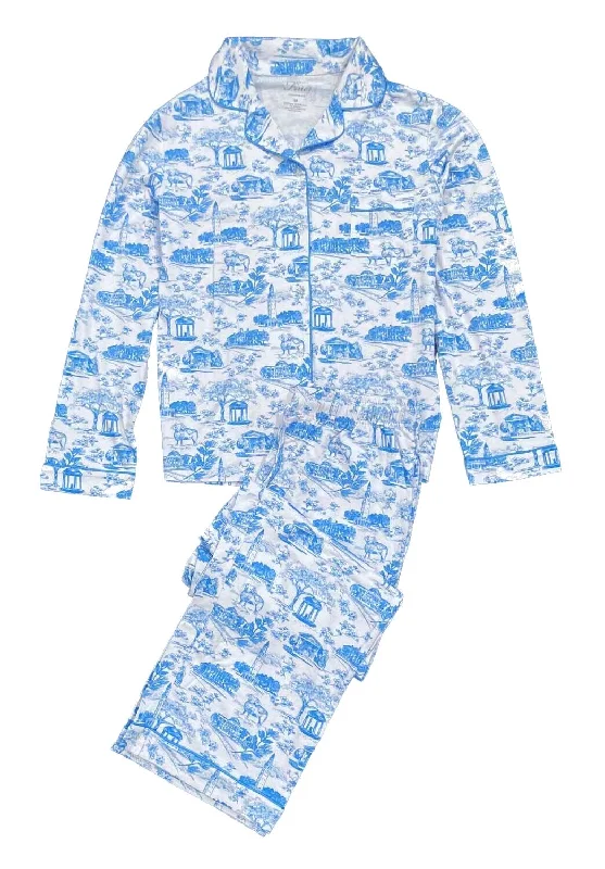 Tar Heel Toile Pajamas in White Long Sleeves Long Pants by Nothing Finer Comfortable Pleated Pants