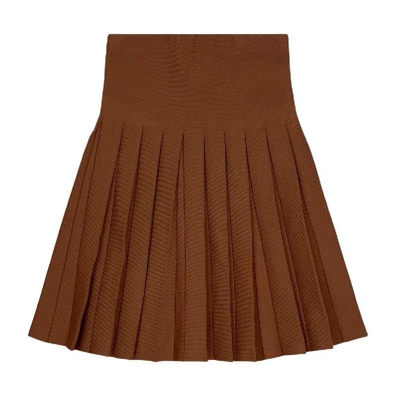 Teela Taupe Pleated Skirt cashmere skirt rich