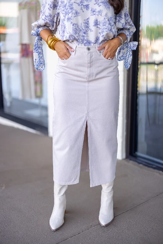 Timeless Perfection Midi Ecru Skirt silk skirt sleek