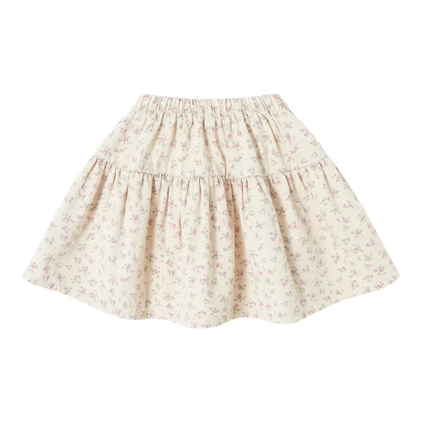 Tocoto Vintage Beige Twill Flowers Flared Skirt relaxed fit skirt