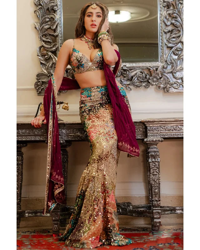 Trencadís Maze Sequin Embellished Asymmetric Waist Fish Tail Skirt Set wool skirt breathable