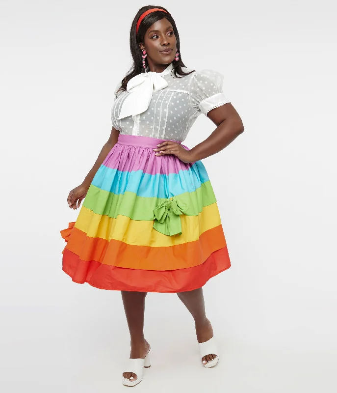 Unique Vintage Plus Size 1950s Rainbow Stripe Gellar Swing Skirt mini skirt trendy