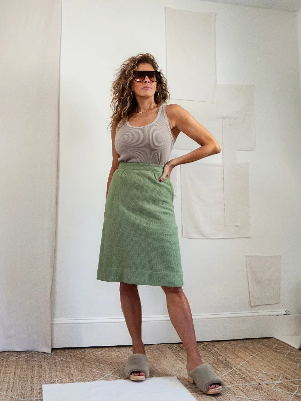 Vintage Sage Green Pencil Skirt silk skirt lustrous