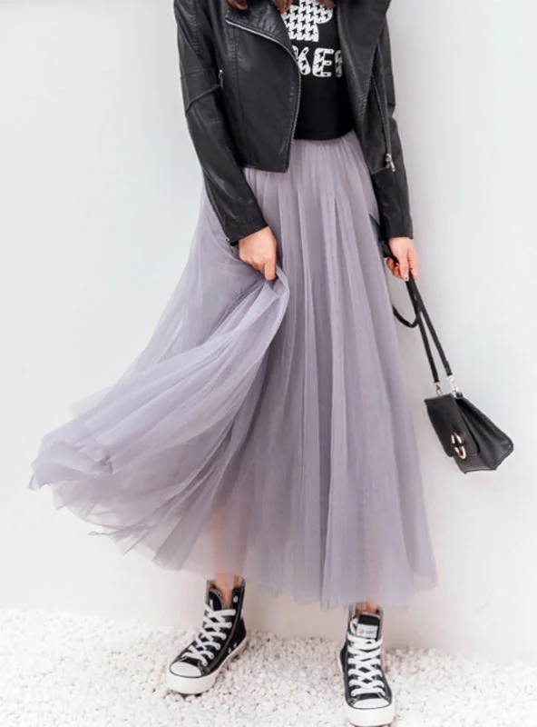 Vintage Skirts Womens Elastic High Waist Tulle Mesh Skirt high slit skirt