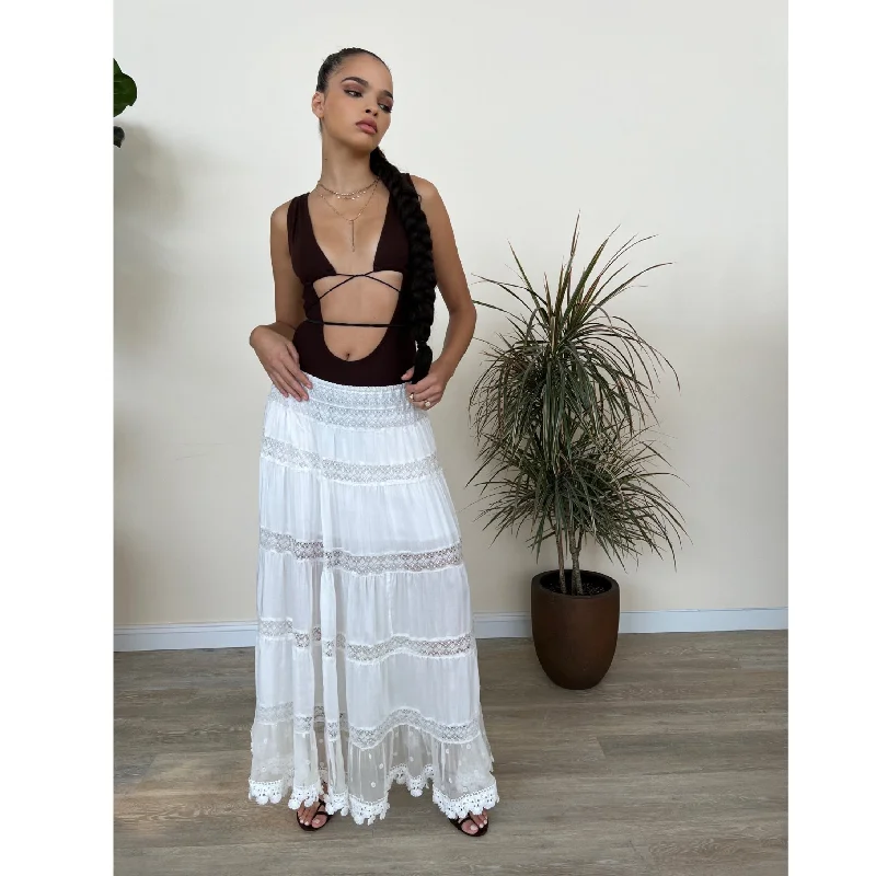 White Cotton and Lace  Maxi Skirt velvet skirt plush