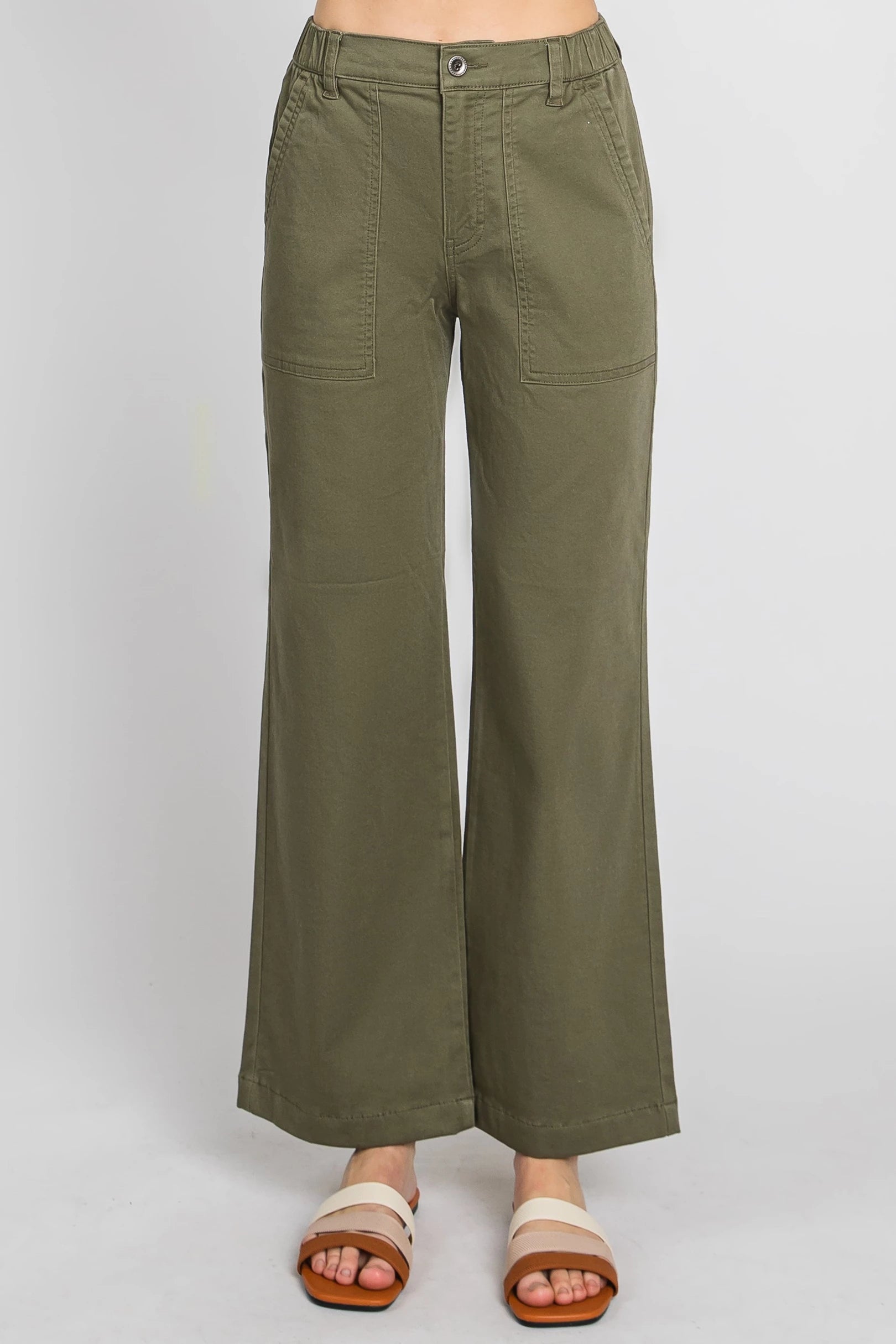 Wide Leg Pant by Letter to Juliet in Olive Comfortable Pleated Pants
