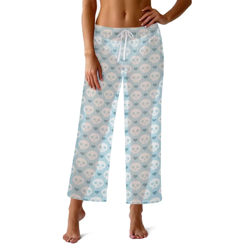 Womens Blue Skulls See Through Cover up Straight Leg Pants Slim-Fit Khaki Pants