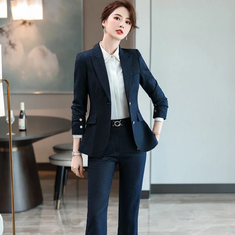 Women's Formal Professional Business Butterfly Notched Collar Pantsuit Wide-Legged Palazzos