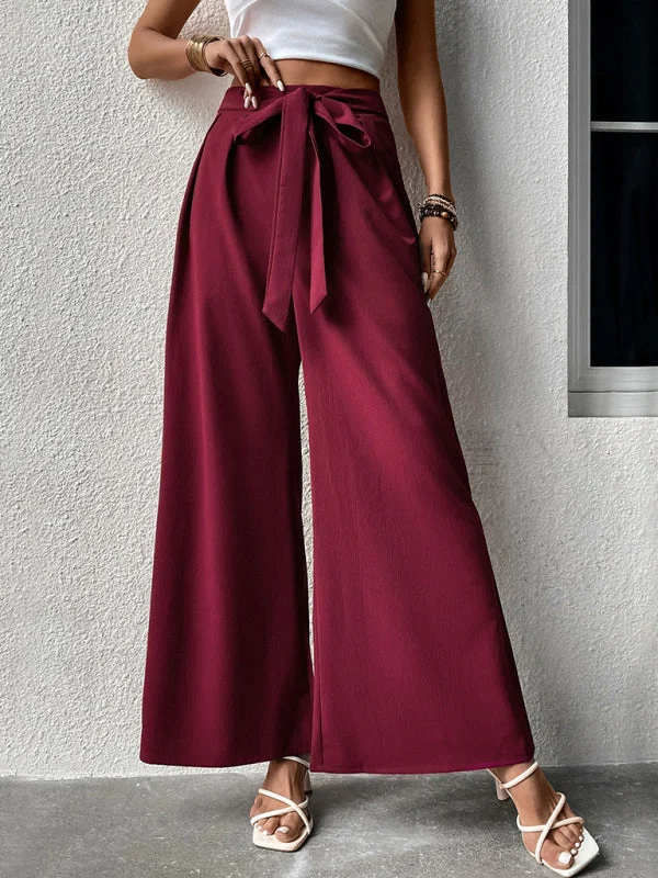 Women's Solid Color Drawstring Wide-leg Pants Trendy Printed Leggings