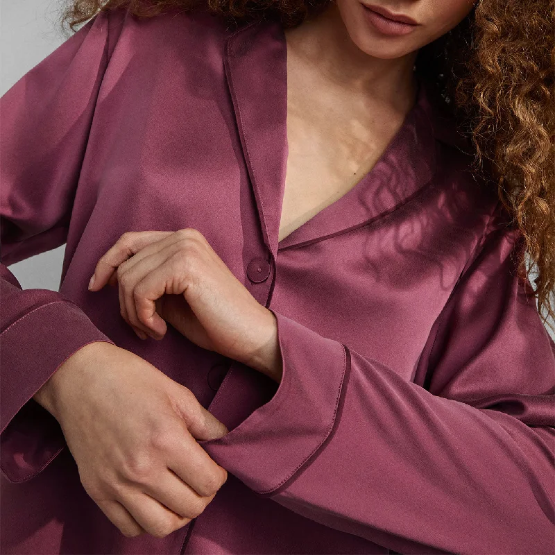 Washable Silk Piped Long Sleeve Pant Set Soft Wool Pants