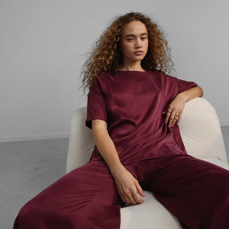 Washable Silk Tee Pant Set Casual Drawstring Pants