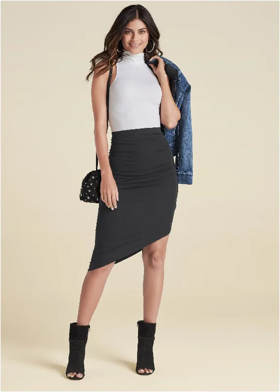 Easy Midi Skirt - Black satin skirt smooth